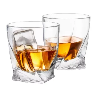 Joyjolt Atlas Crystal Whiskey Glasses - 10.8 Oz - Set Of 2 Double Old Fashioned