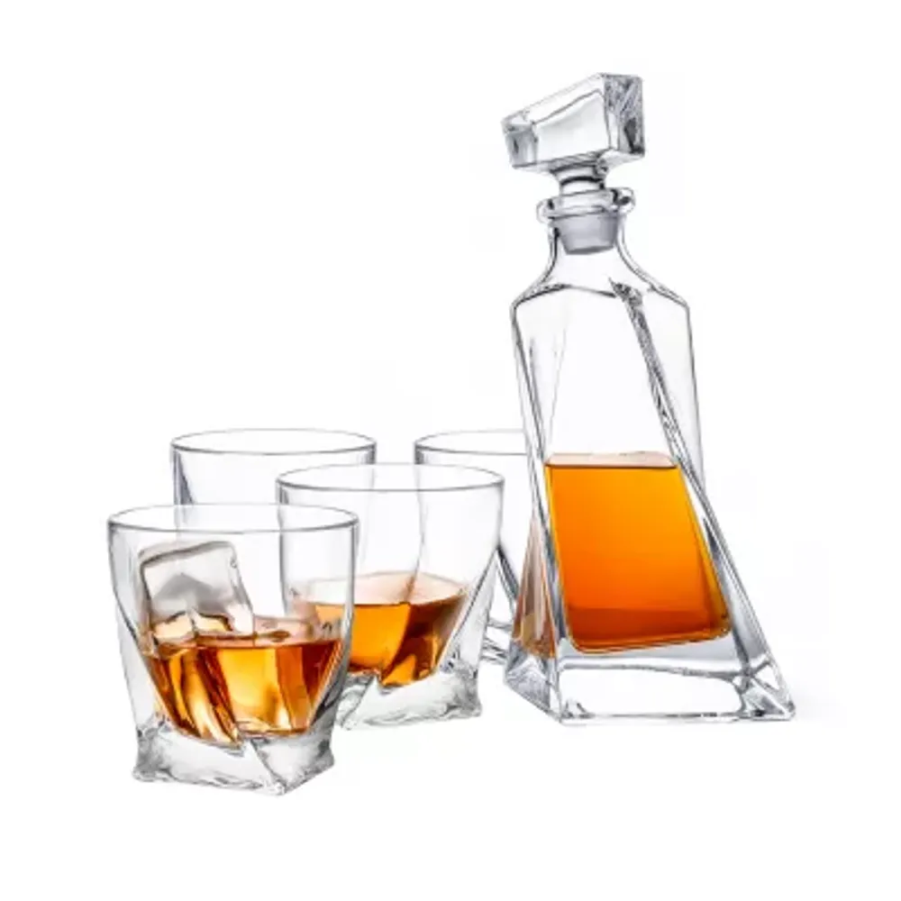 Joyjolt Atlas Whiskey 5-Piece Crystal Decanter Drinkware Set