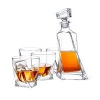 Joyjolt Atlas Whiskey 5-Piece Crystal Decanter Drinkware Set