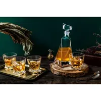 Joyjolt Atlas Whiskey 5-Piece Crystal Decanter Drinkware Set