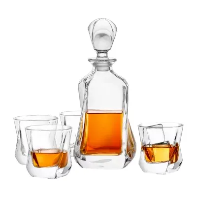 Joyjolt Aurora Whiskey Crystal Decanter, Glass 4 Pc. Drinkware Set