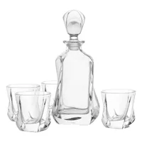 Joyjolt Aurora Whiskey Crystal Decanter, Glass 4 Pc. Drinkware Set