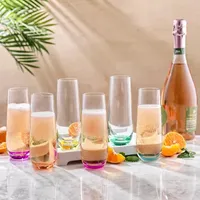 Joyjolt Hue Colored Stemless Glass - 9.4 Oz - Set Of 6 Champagne Flutes