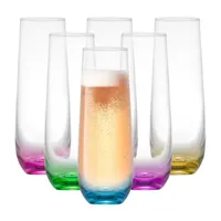 Joyjolt Hue Colored Stemless Glass - 9.4 Oz - Set Of 6 Champagne Flutes