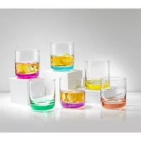 Joyjolt Hue Colored Whiskey Glass Tumbler - 10 Oz - Set Of 6 Double Old Fashioned