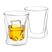 Joyjolt Lacey Wall Whiskey Glasses - 10 Oz - Set Of 2 Double Old Fashioned