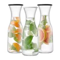 Joyjolt Hali Glass Bottle Pitcher With 6 Lids  - 35 Oz - Set Of 3 Water Carafe