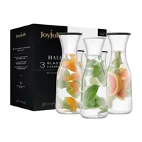 Joyjolt Hali Glass Bottle Pitcher With 6 Lids  - 35 Oz - Set Of 3 Water Carafe