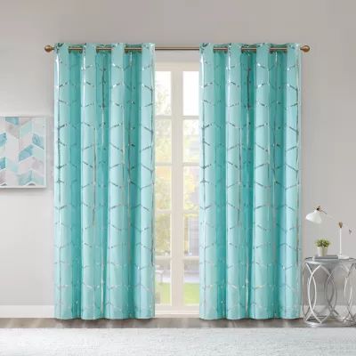 Intelligent Design Khloe Metallic Geometric Printed Grommet Top Energy Saving 100% Blackout Single Curtain Panels