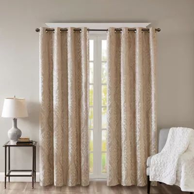 Sunsmart Elysia Knitted Jacquard Damask Energy Saving 100% Blackout Grommet Top Single Curtain Panel