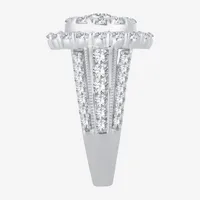 (I / Si1-Si2) Womens 3 CT. T.W. Lab Grown White Diamond 10K Gold Oval Side Stone Halo Engagement Ring