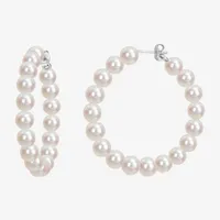 White Cultured Freshwater Pearl Sterling Silver 43.9mm Hoop Earrings