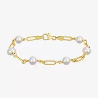 White Cultured Freshwater Pearl 18K Gold Over Silver 7 3/4 Inch Tennis Bracelet