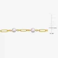 White Cultured Freshwater Pearl 18K Gold Over Silver 7 3/4 Inch Tennis Bracelet