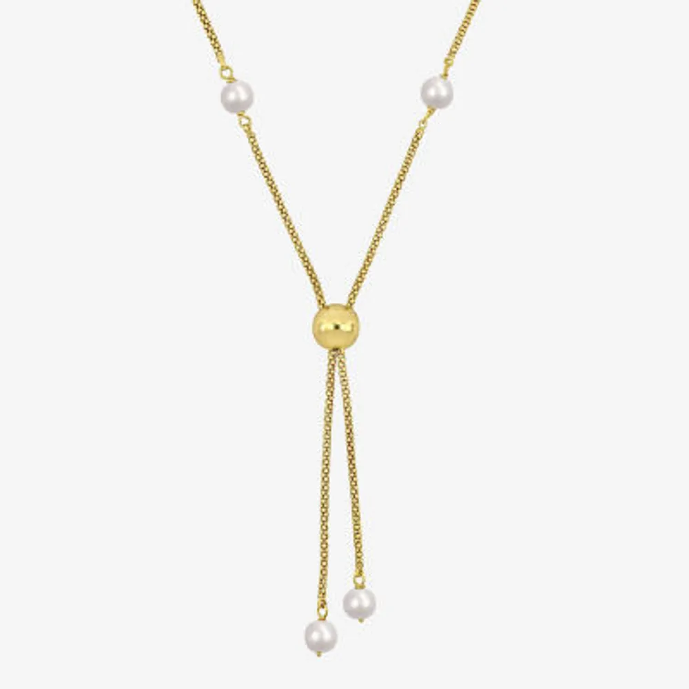 Womens White Cultured Freshwater Pearl 18K Gold Over Silver Y Necklace