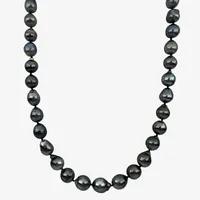 Womens Black Cultured Tahitian Pearl Sterling Silver Strand Necklace