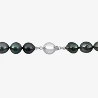 Womens Black Cultured Tahitian Pearl Sterling Silver Strand Necklace