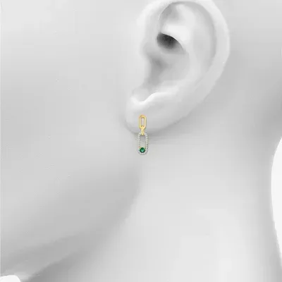 Lab Created Green Emerald 14K Gold Over Silver Drop Earrings