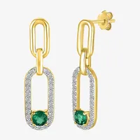 Lab Created Green Emerald 14K Gold Over Silver Drop Earrings