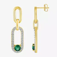 Lab Created Green Emerald 14K Gold Over Silver Drop Earrings