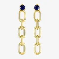 Lab Created Sapphire 14K Gold Over Silver Drop Earrings