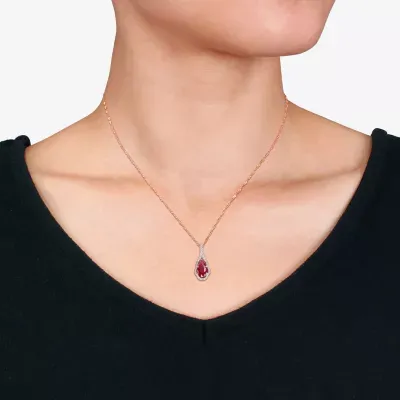 Womens Lead Glass-Filled Red Ruby 14K Rose Gold Pendant Necklace