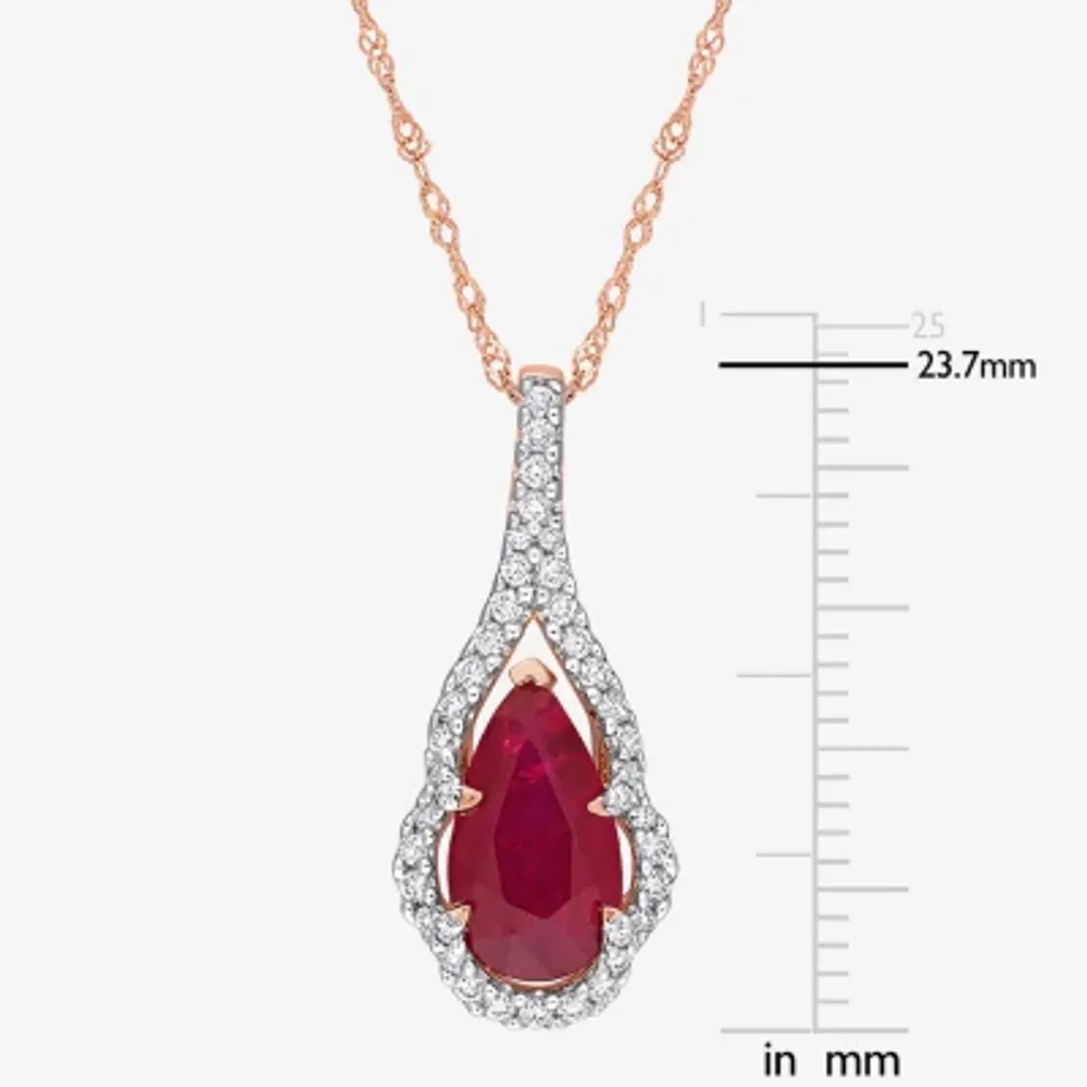 Womens Lead Glass-Filled Red Ruby 14K Rose Gold Pendant Necklace