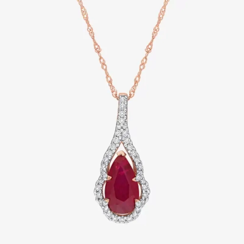 Womens Lead Glass-Filled Red Ruby 14K Rose Gold Pendant Necklace