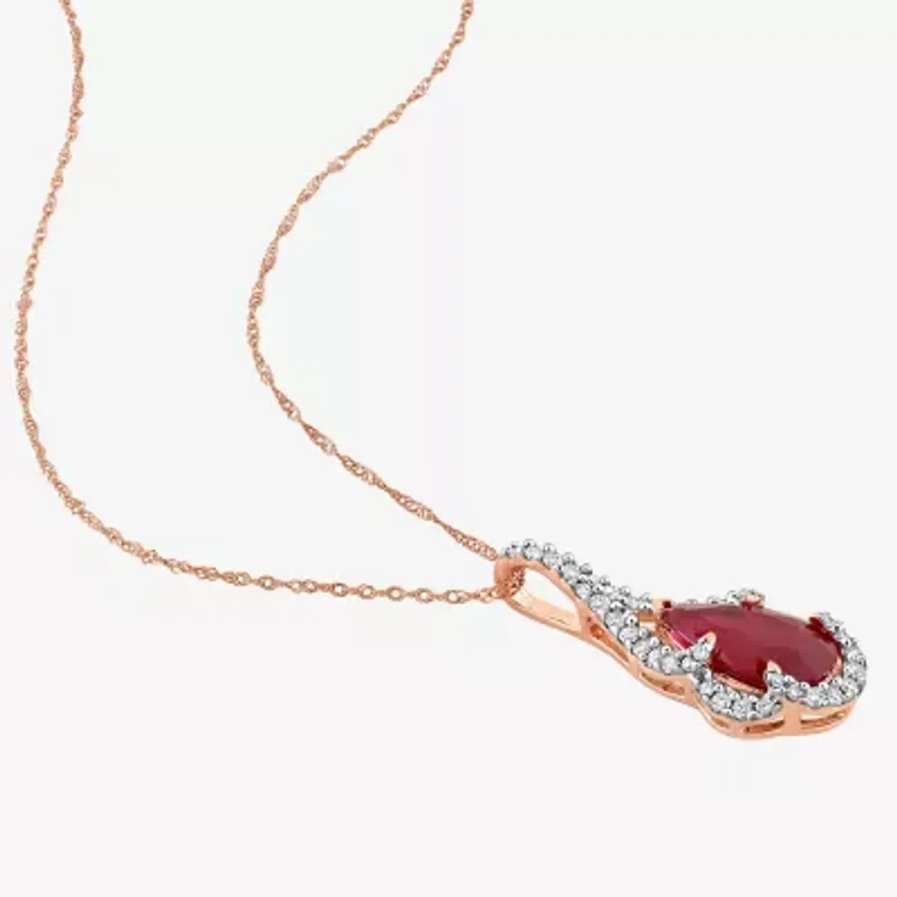 Womens Lead Glass-Filled Red Ruby 14K Rose Gold Pendant Necklace