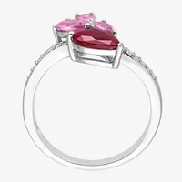 Womens Lead Glass-Filled Red Ruby 14K White Gold Cocktail Ring