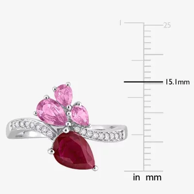 Womens Lead Glass-Filled Red Ruby 14K White Gold Cocktail Ring