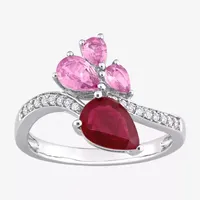 Womens Lead Glass-Filled Red Ruby 14K White Gold Cocktail Ring