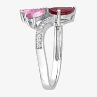 Womens Lead Glass-Filled Red Ruby 14K White Gold Cocktail Ring