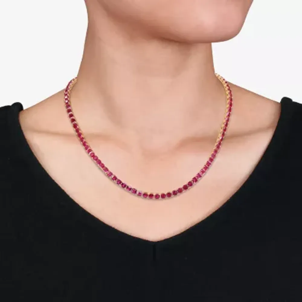 Lab-Created Ruby Graduated Tennis Necklace in Sterling Silver | Peoples  Jewellers