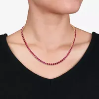 Womens Lab Created Red Ruby 18K Gold Over Silver Tennis Necklaces