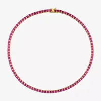 Womens Lab Created Red Ruby 18K Gold Over Silver Tennis Necklaces