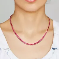 Womens Lab Created Red Ruby 18K Gold Over Silver Tennis Necklaces