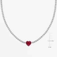 Womens Lab Created Red Ruby Sterling Silver Heart Tennis Necklaces