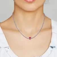 Womens Lab Created Red Ruby Sterling Silver Heart Tennis Necklaces