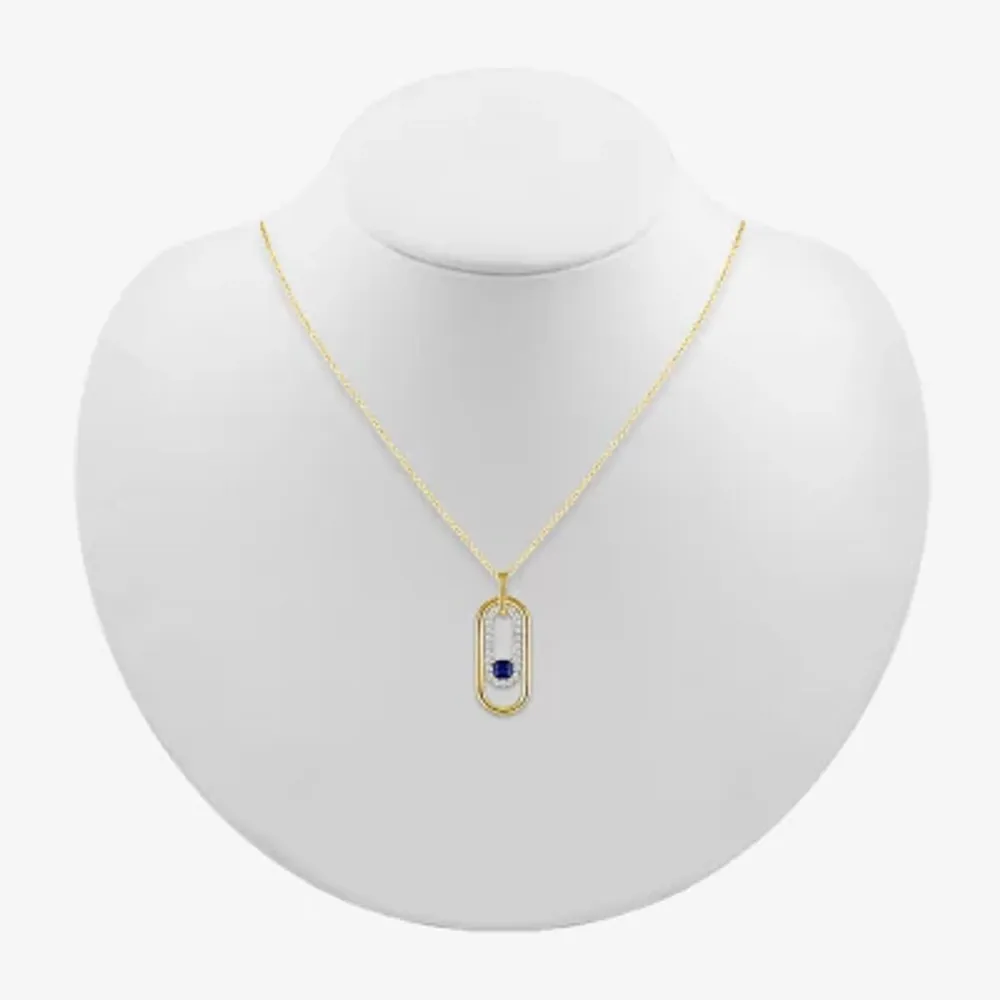 Womens Lab Created Blue Sapphire 14K Gold Over Silver Pendant Necklace