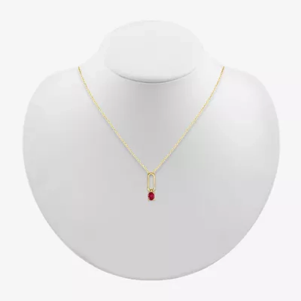 Womens Lab Created Red Ruby 14K Gold Over Silver Pendant Necklace