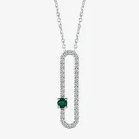 Womens Lab Created Green Emerald Sterling Silver Pendant Necklace