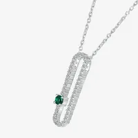 Womens Lab Created Green Emerald Sterling Silver Pendant Necklace