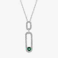 Womens Lab Created Green Emerald Sterling Silver Pendant Necklace