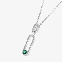 Womens Lab Created Green Emerald Sterling Silver Pendant Necklace