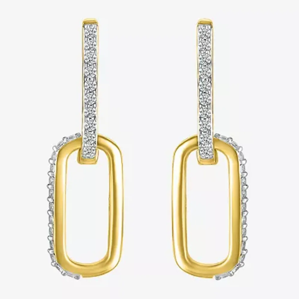 Lab Created White Sapphire 14K Gold Over Silver Drop Earrings