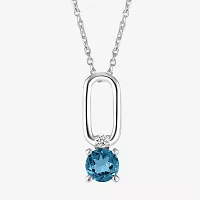 Womens Genuine Blue Topaz Sterling Silver Pendant Necklace