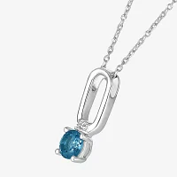 Womens Genuine Blue Topaz Sterling Silver Pendant Necklace