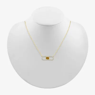 Womens Genuine Yellow Citrine 14K Gold Over Silver Pendant Necklace