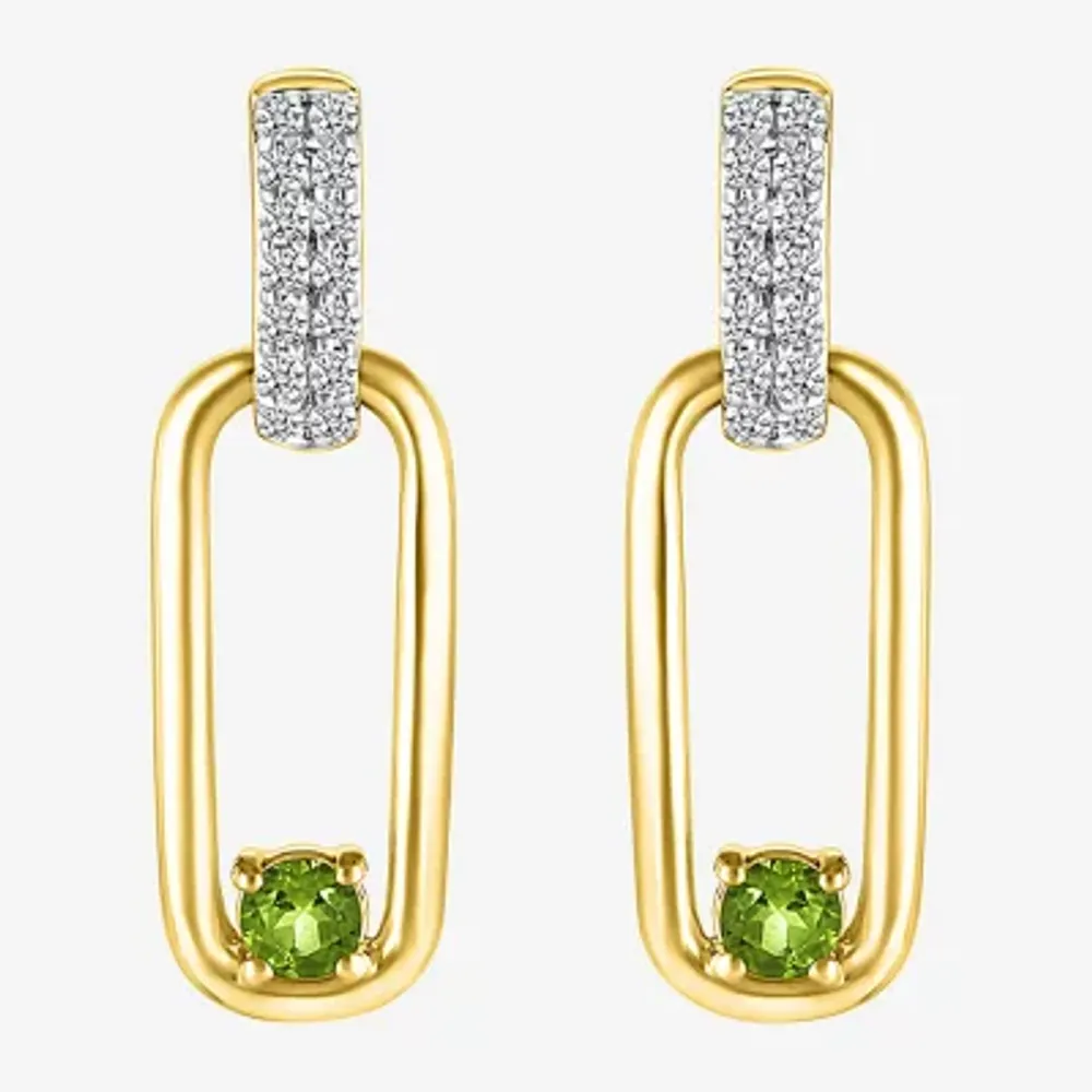 Genuine Green Peridot 14K Gold Over Silver Paperclip Drop Earrings